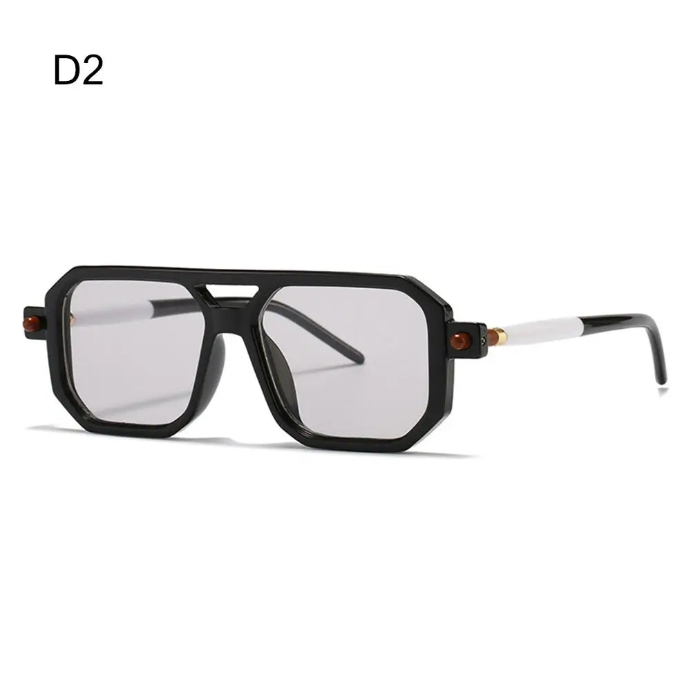 Model wearing Vintage Double Bridge Shades with dark lenses