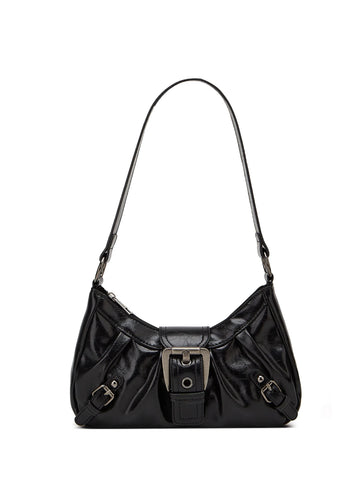 Y2K retro rivet shoulder bag in black leather