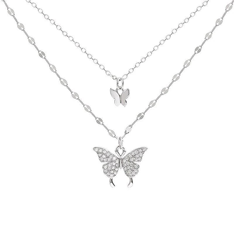 Double Layer Butterfly Necklace on jewelry display on white background
