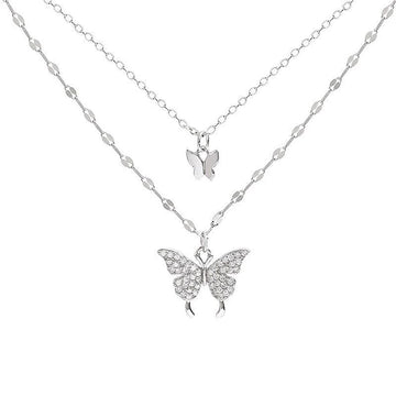 Double Layer Butterfly Necklace on jewelry display on white background