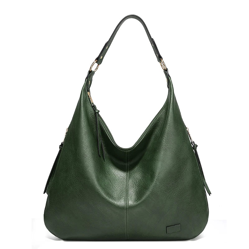 Model holding luxe winter travel handbag in winter coat