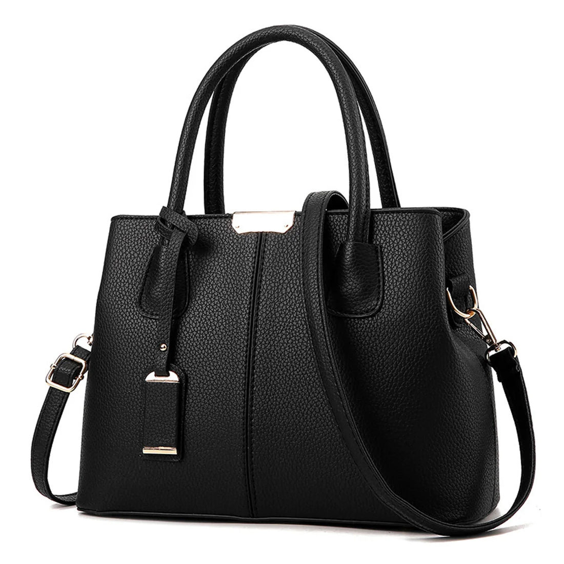 Elegant Everyday Leather Handbag in black, showcasing a sleek design with structured silhouette and dual handles.