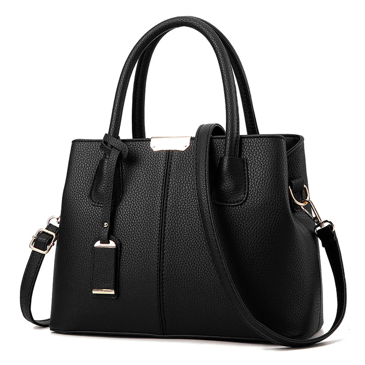 Elegant Everyday Leather Handbag in black, showcasing a sleek design with structured silhouette and dual handles.