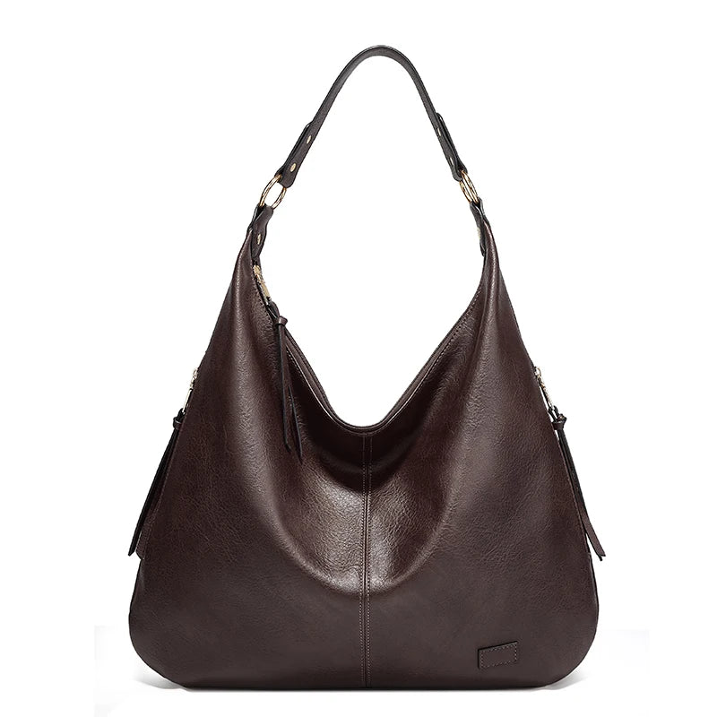 Interior of luxe winter travel handbag with compartments