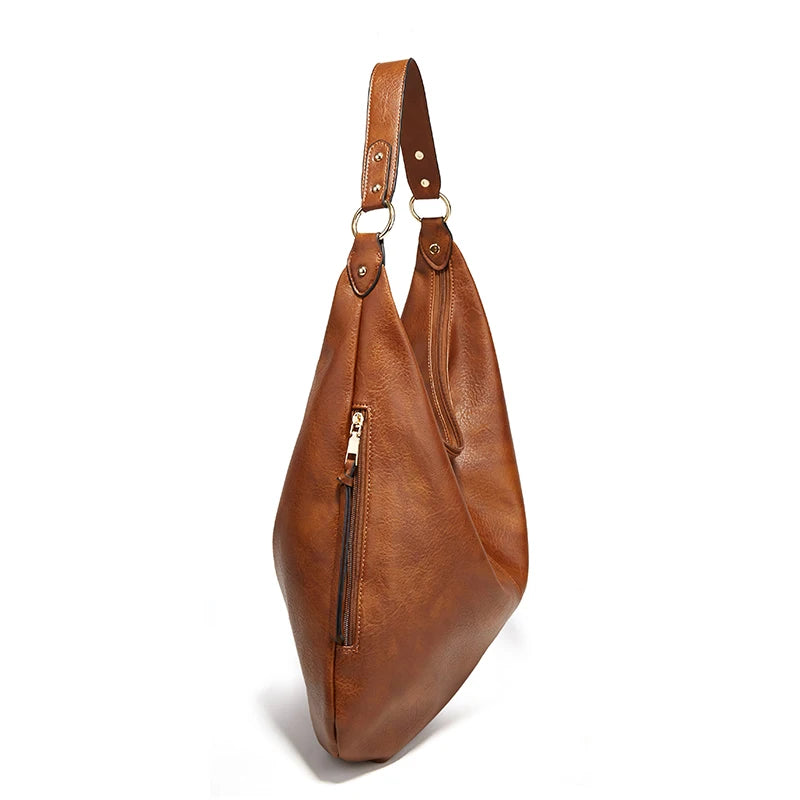 Interior of luxe winter travel handbag with compartments
