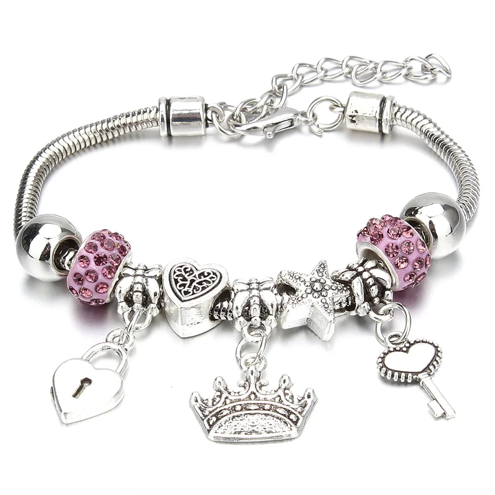Silver Crown Charm Friendship Bracelet close-up