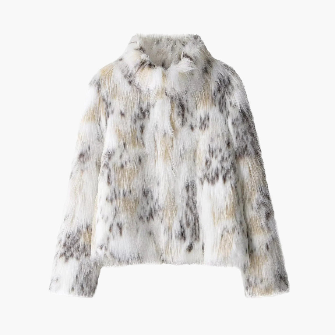 Faux fur jacket with a white background