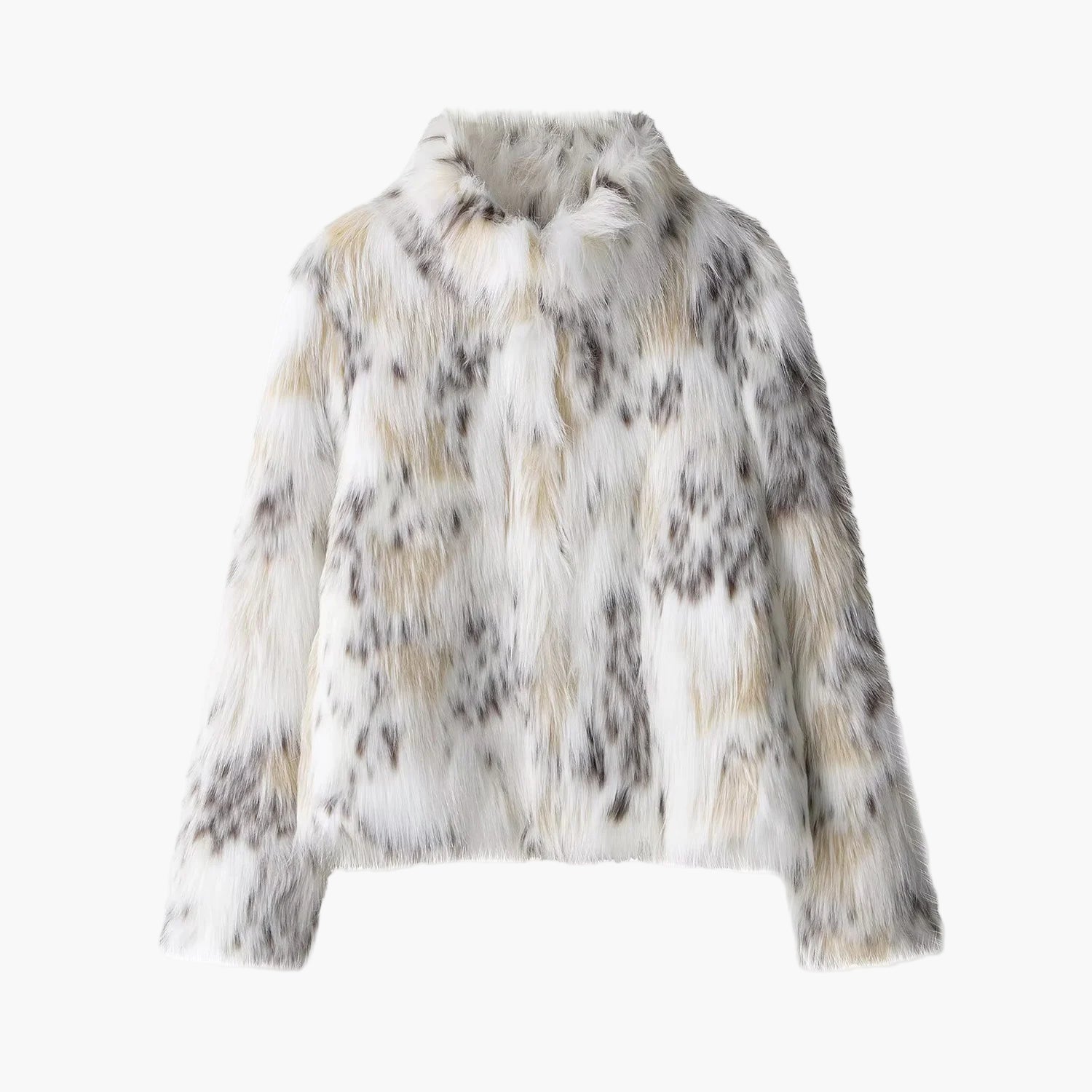 Faux fur jacket with a white background