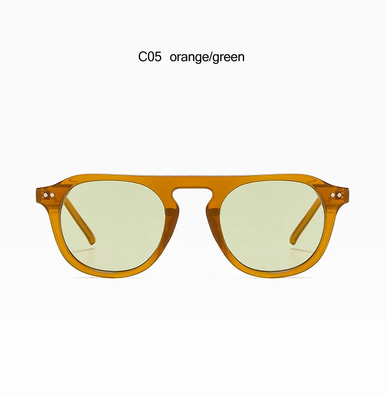 Sunglasses with orange and green gradient Steampunk Oval Rivet Shades – Retro Gothic Industrial Goggles
