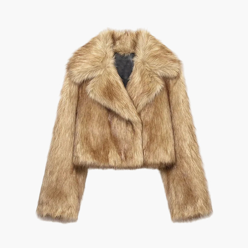 Brown faux fur jacket on a white background