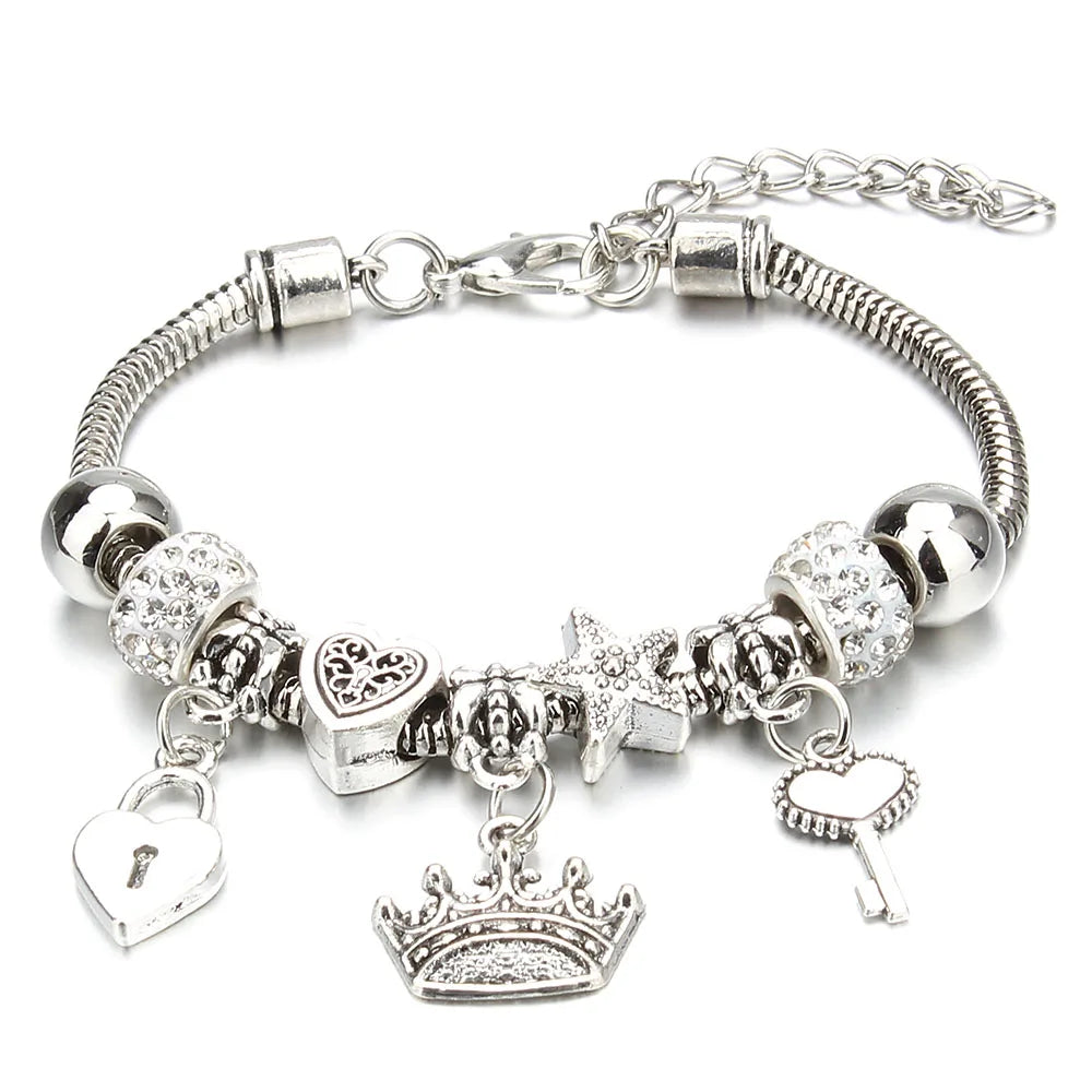 Crown Charm Friendship Bracelet with adjustable cord
