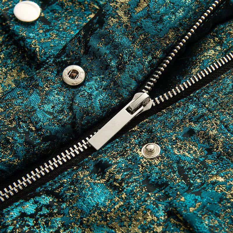 Close-up of a zipper on a textured blue fabric background