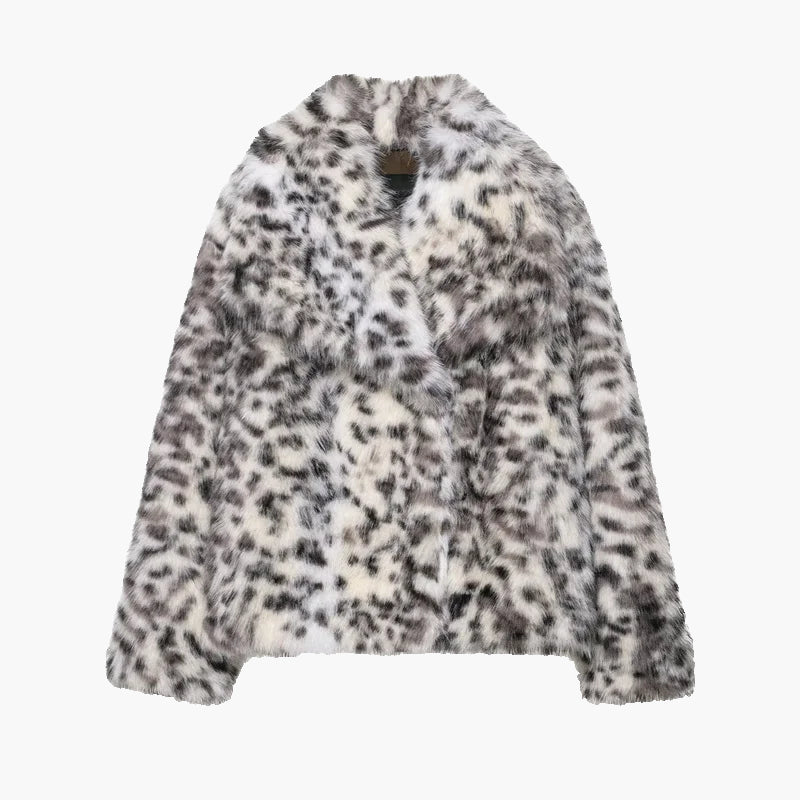 Leopard print fur coat on a white background