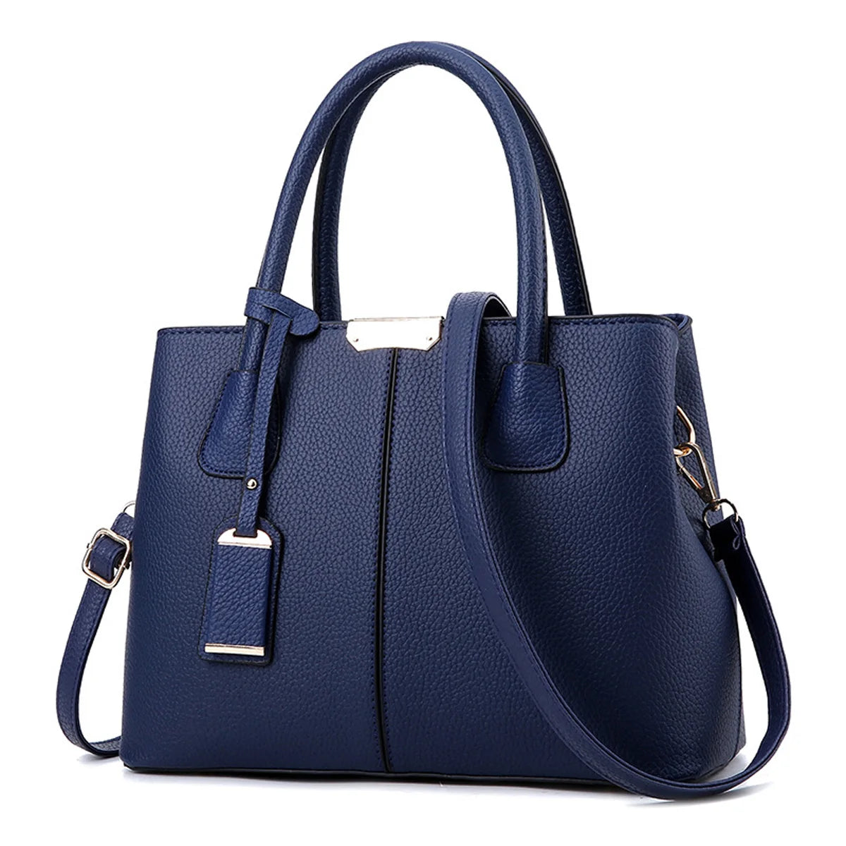 Elegant Everyday Leather Handbag in navy blue with structured design and dual handles for timeless style.