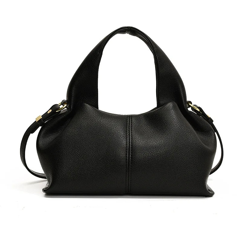 Black handbag on a white background