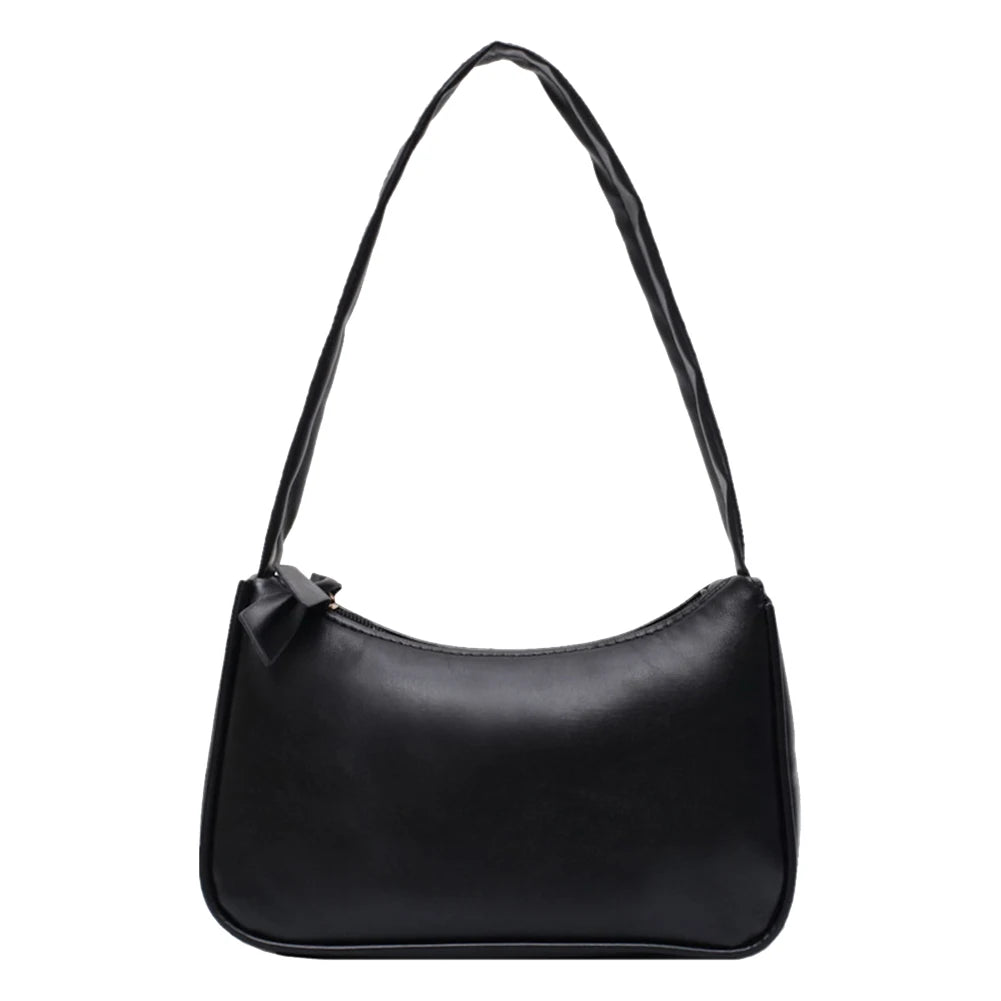 Retro bow leather handbag in black