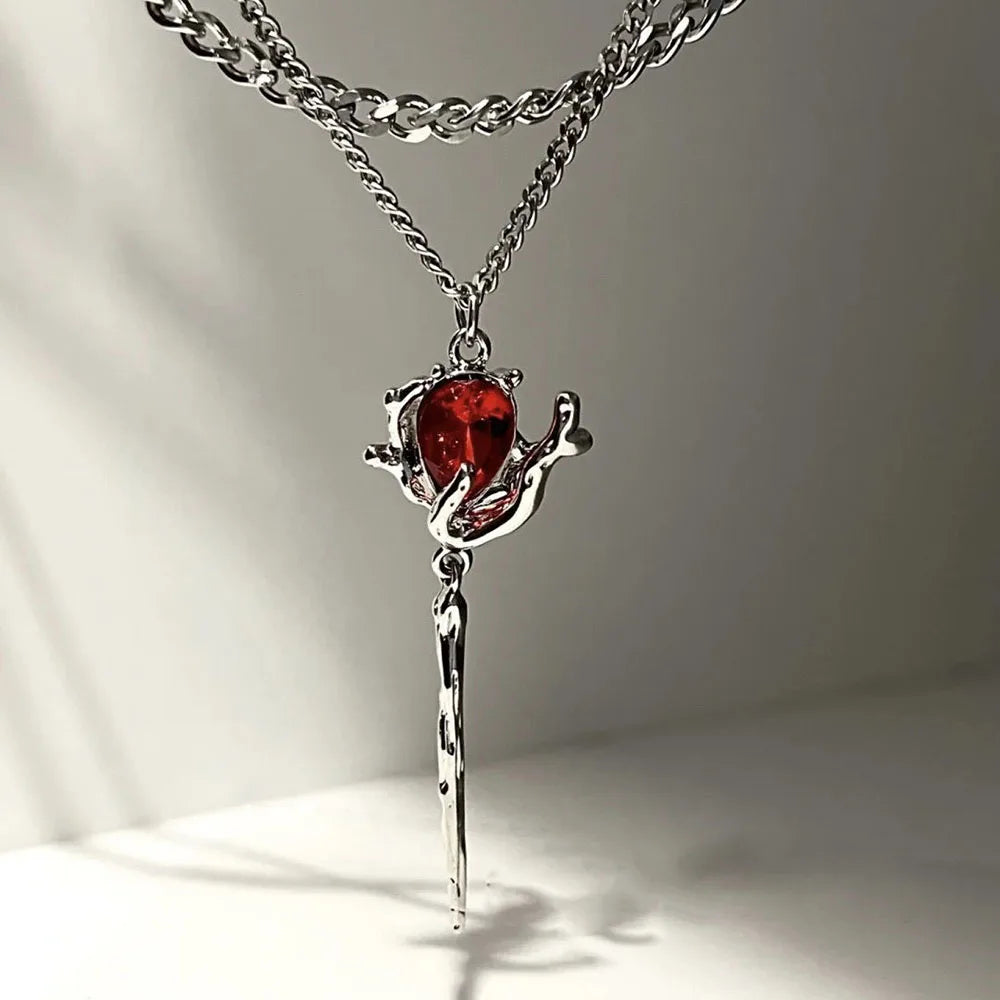 Y2K Red Heart Necklace close-up view"