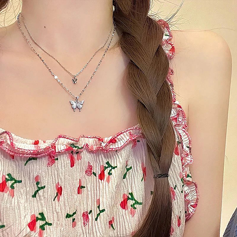 Close-up of Double Layer Butterfly Necklace pendant