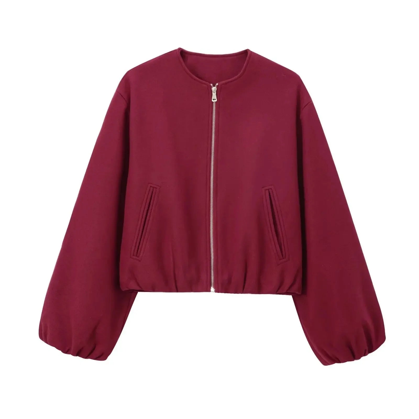 Close-up of zip and collar on soft pilot jacket