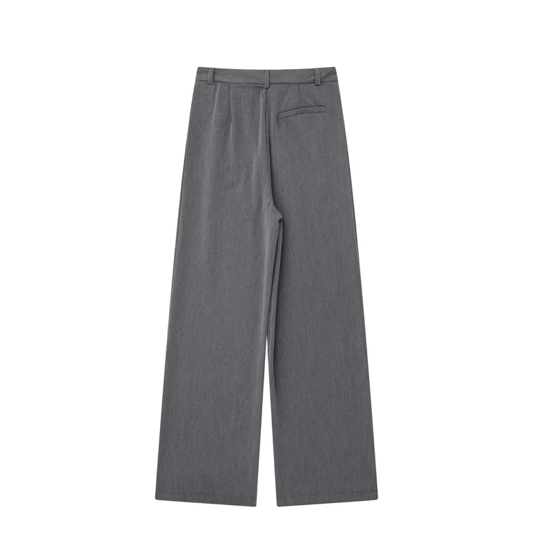 Model wearing Elegant Wide Leg Pants with heels