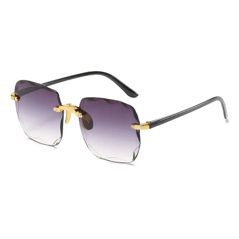 Sunglasses with gradient purple lenses and gold and black frame with a Classic Gradient Glow Shades
