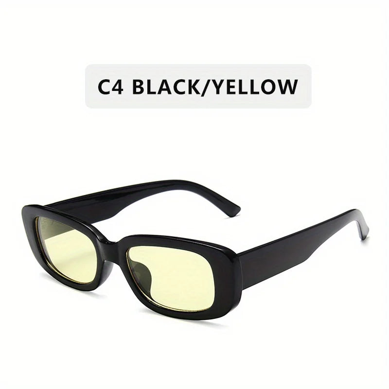 Close-up of Retro 90s Rectangle Shades onVintage Y2K Street Style Eyewear
