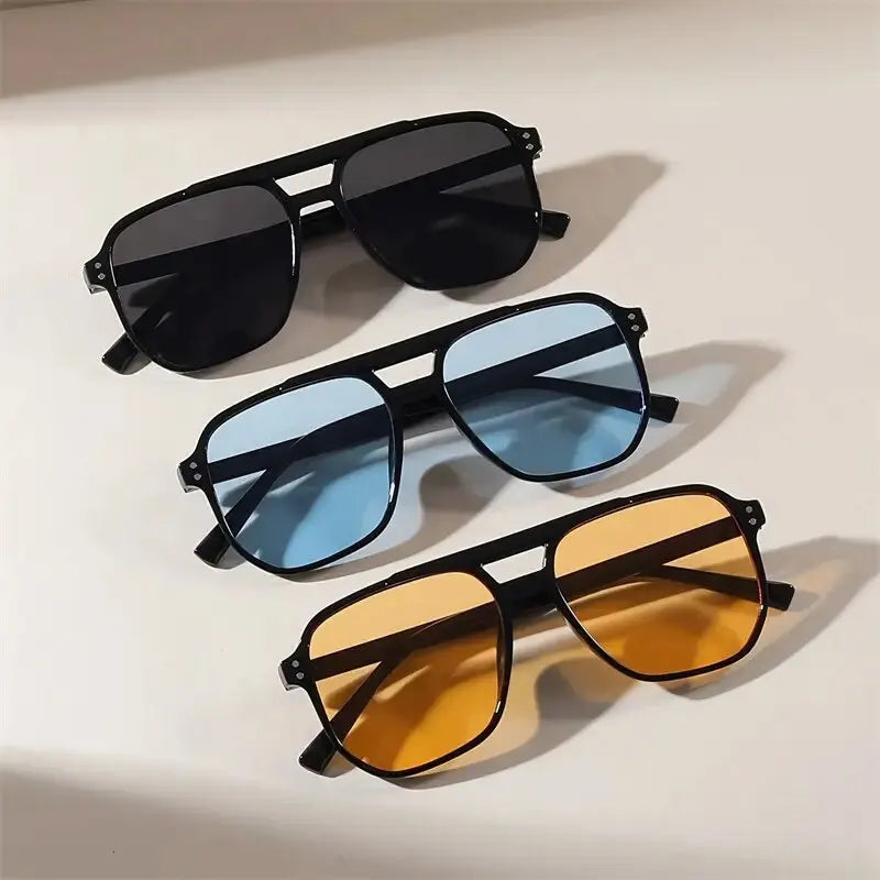 Vintage Square Glow Shades with different colored lenses on a light background