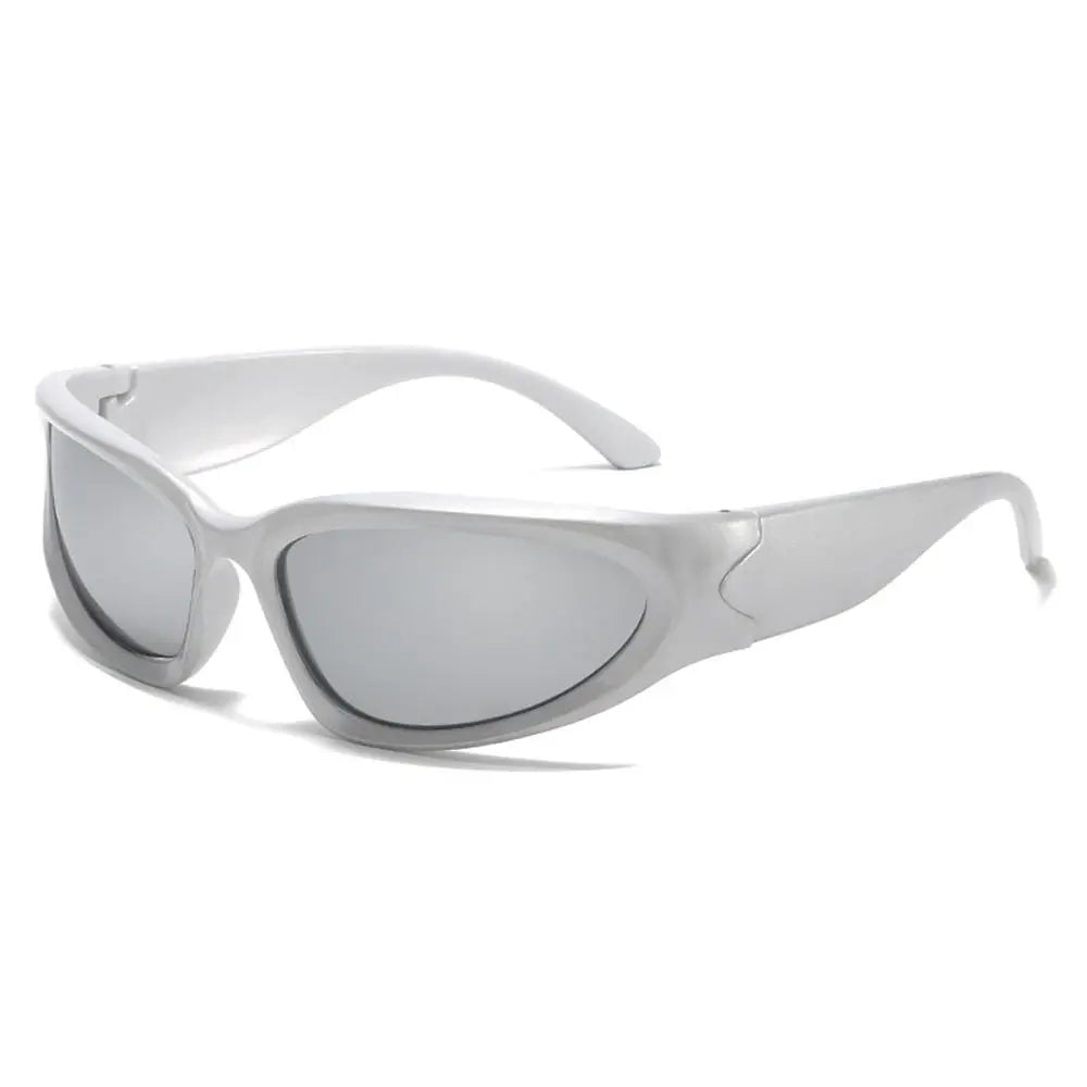 Futuristic Y2K Sport Shades with silver wraparound frame