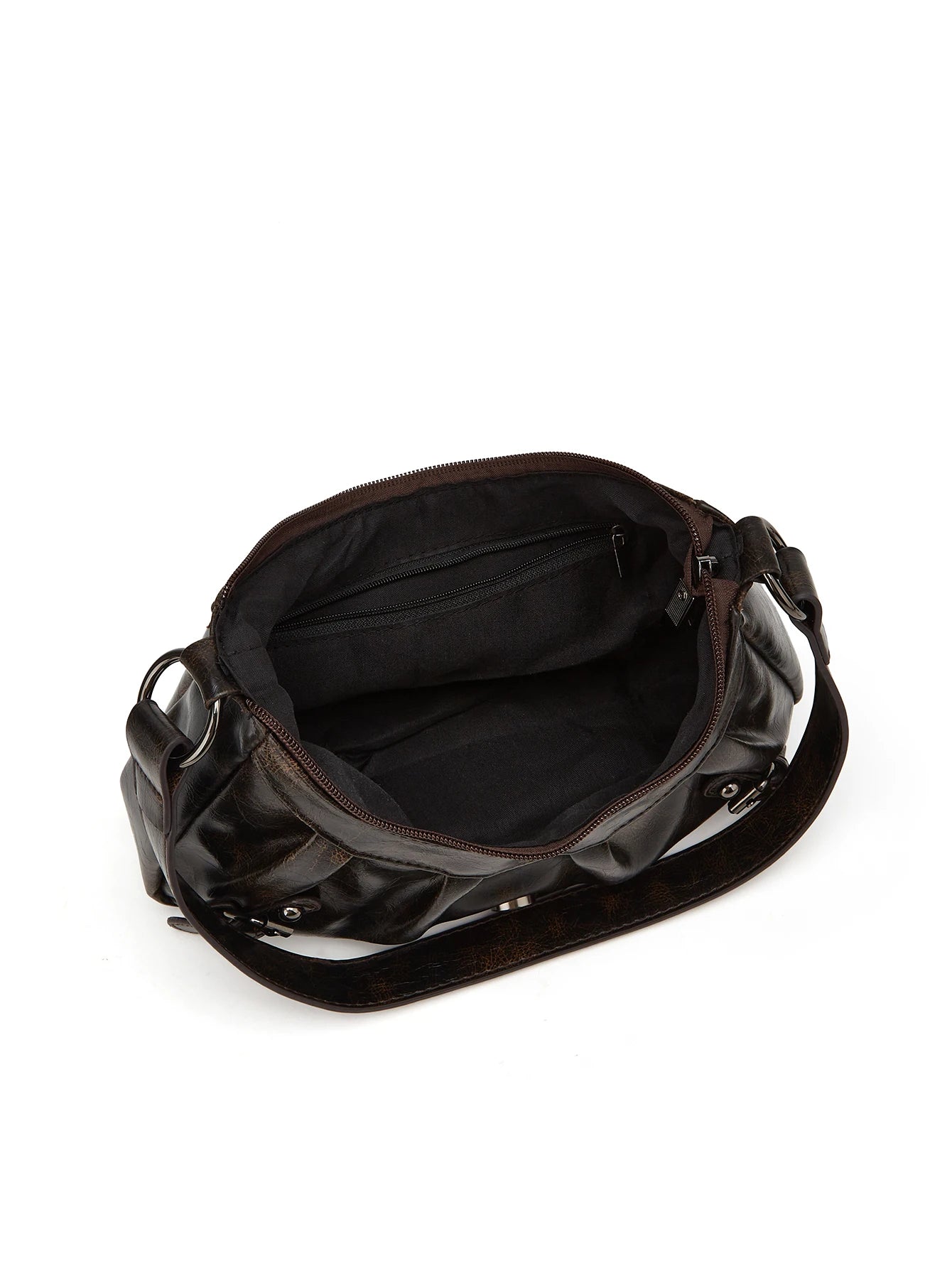 Y2K retro rivet shoulder bag in black leather
