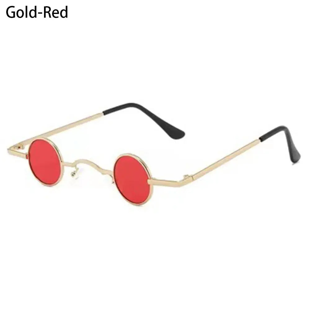 Sunglasses with gold frame and red lenses on a white background and Candy Round Metal Shades