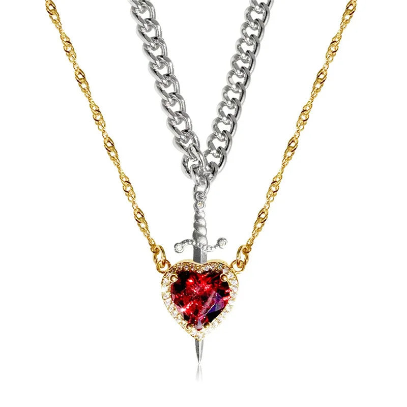 Elegant dainty necklace with Heart & Sword Couple Necklaces.