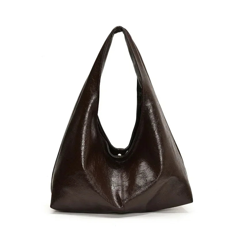 Brown leather handbag on a white background and Y2K Hobo Shoulder Bag – Large Retro Purse for Everyday Style