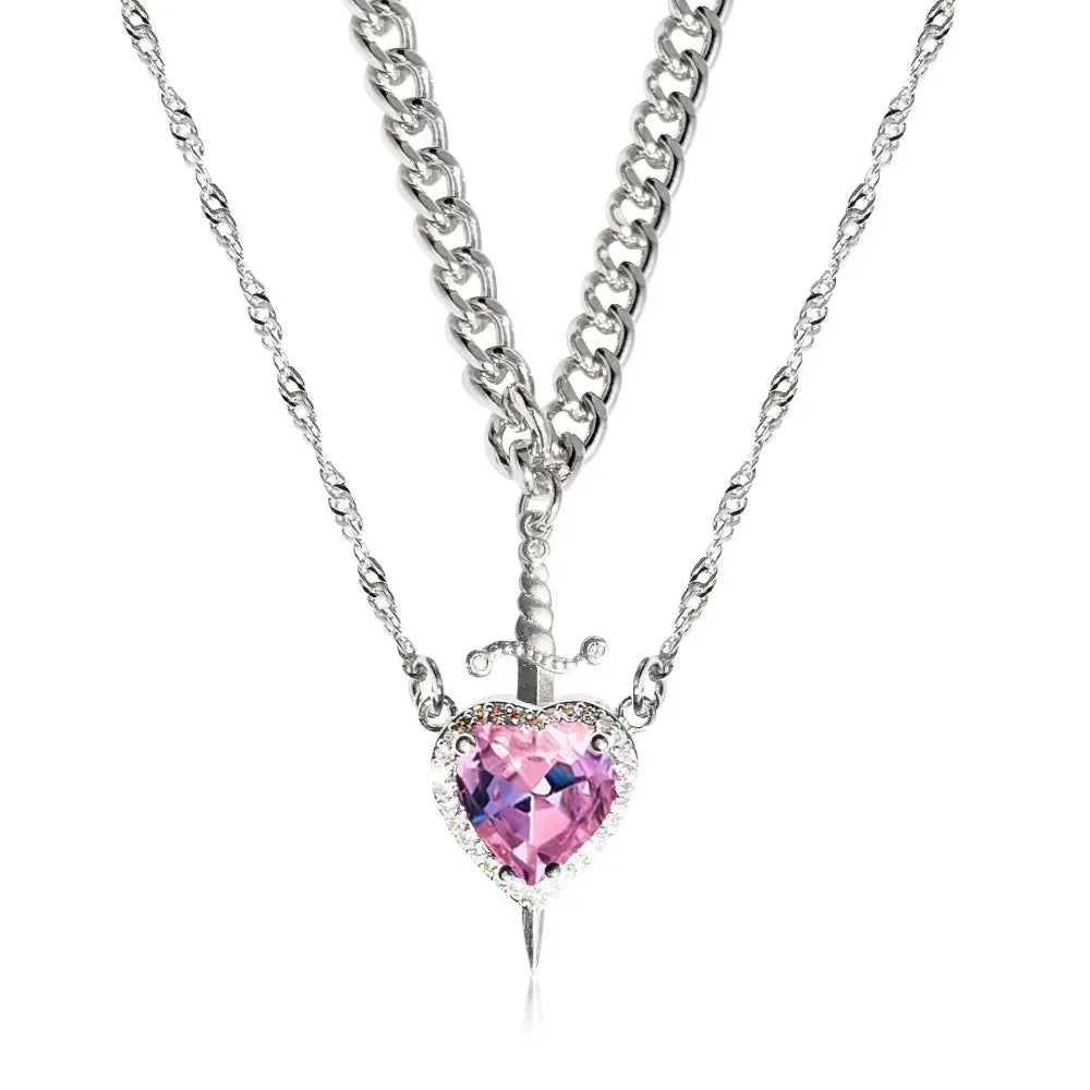 Double Layer Butterfly Necklace made from Heart & Sword Couple Necklaces.