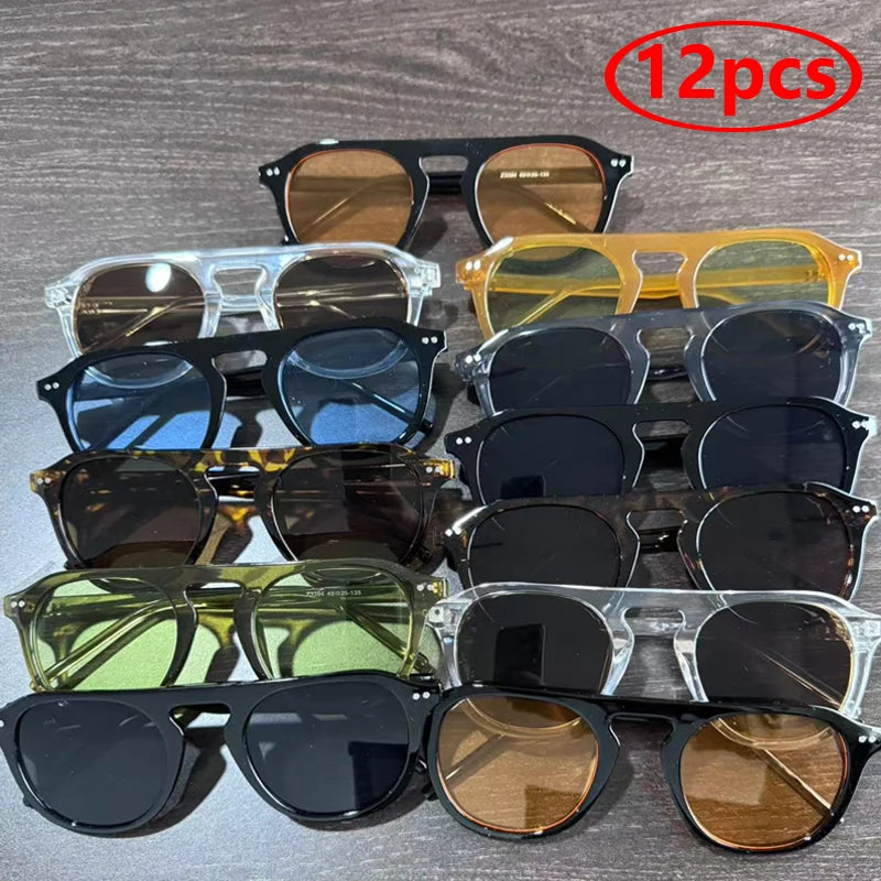 Set of 12 pairs of sunglasses with Steampunk Oval Rivet Shades – Retro Gothic Industrial Goggles
