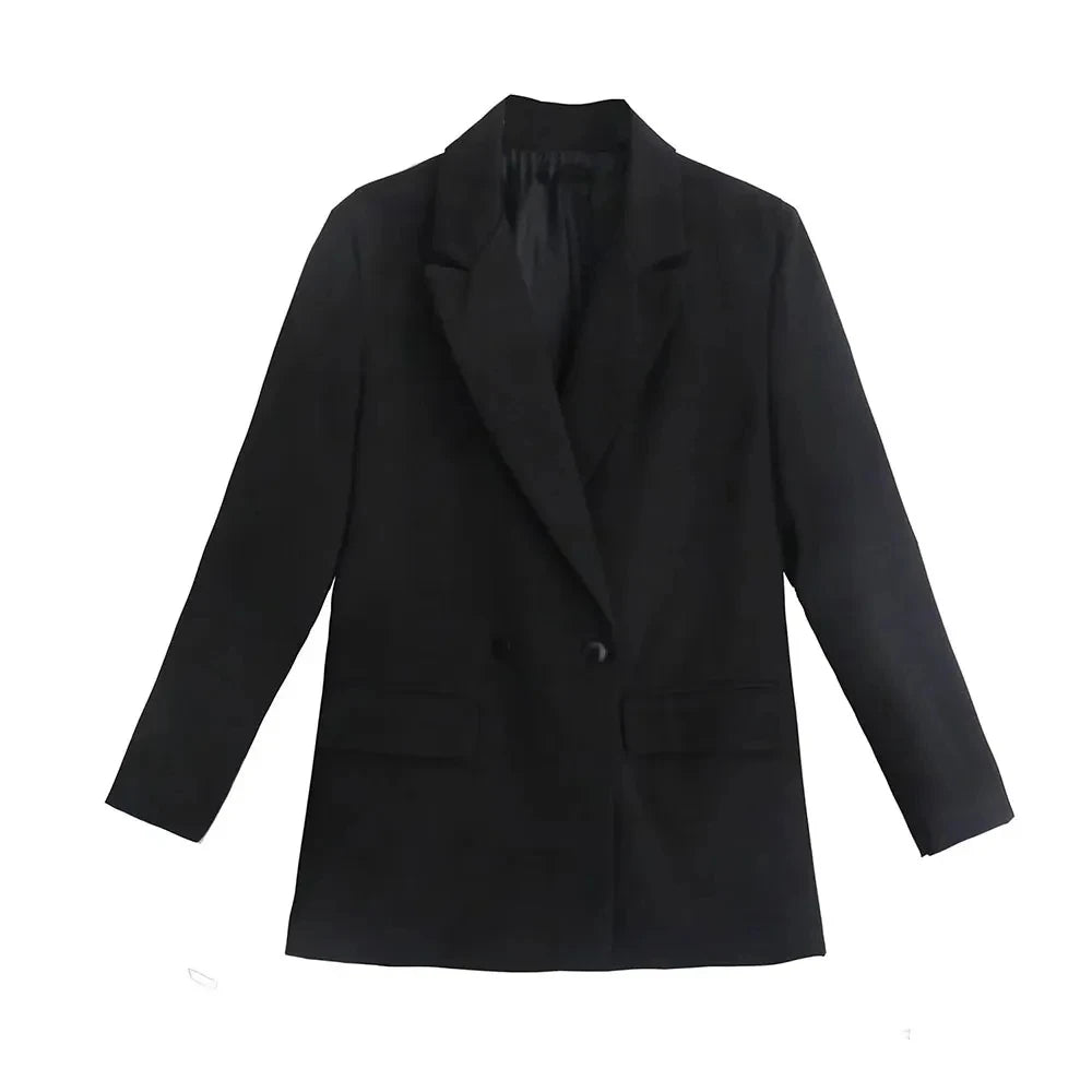 Model wearing Vintage Chic Blazer Coat – side profile