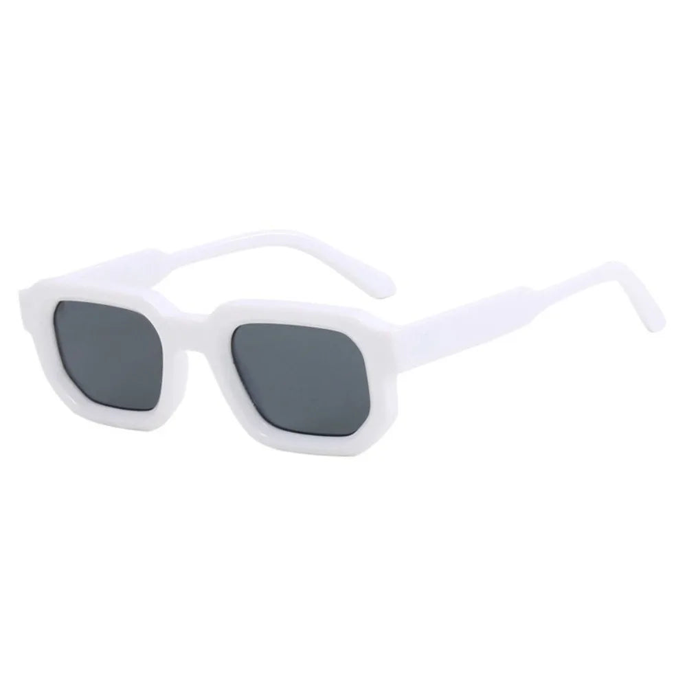Leopard Punk Square Shades. White sunglasses with dark lenses on a white background