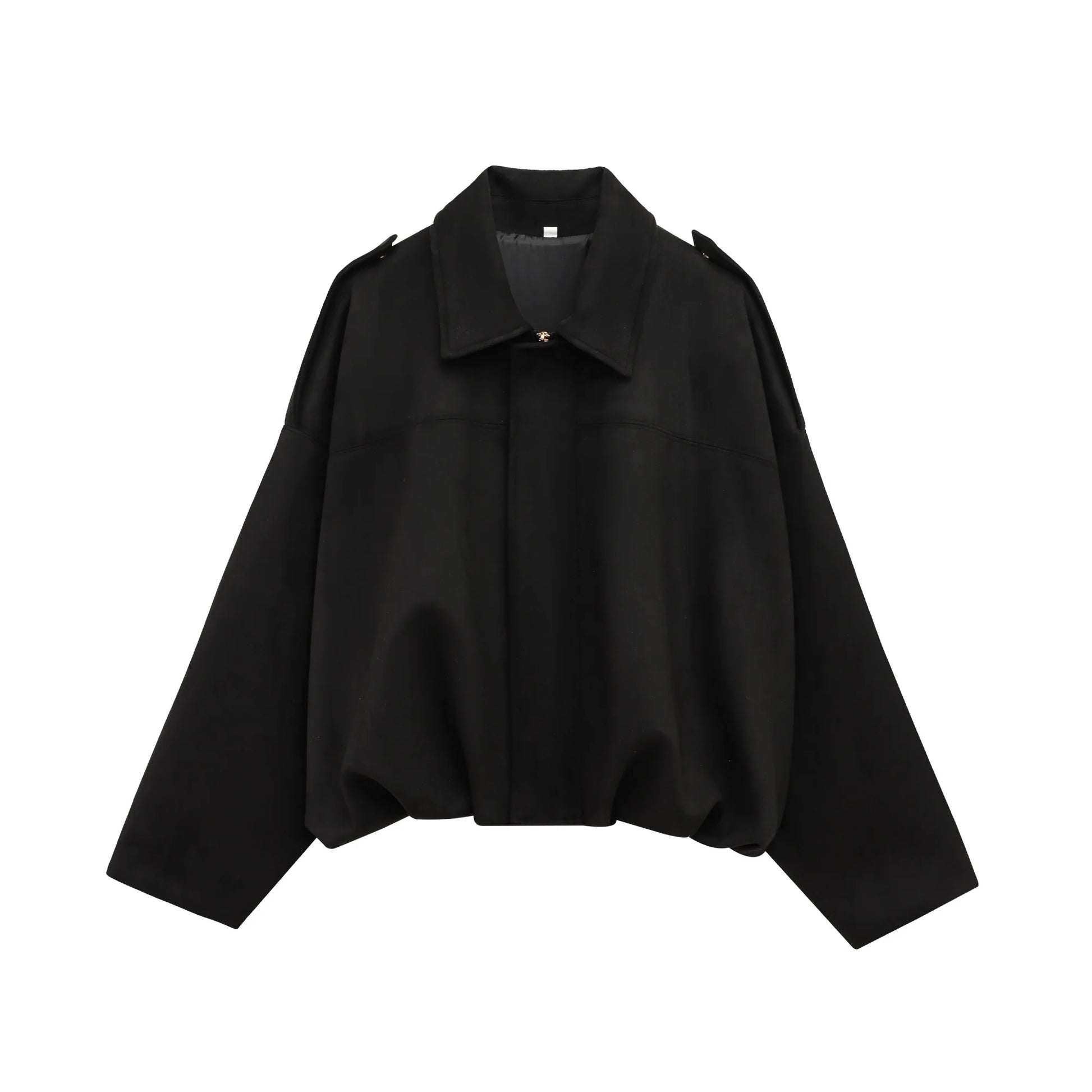 Black shirt with a collar on a white background and Suede Cropped Bomber Jacket