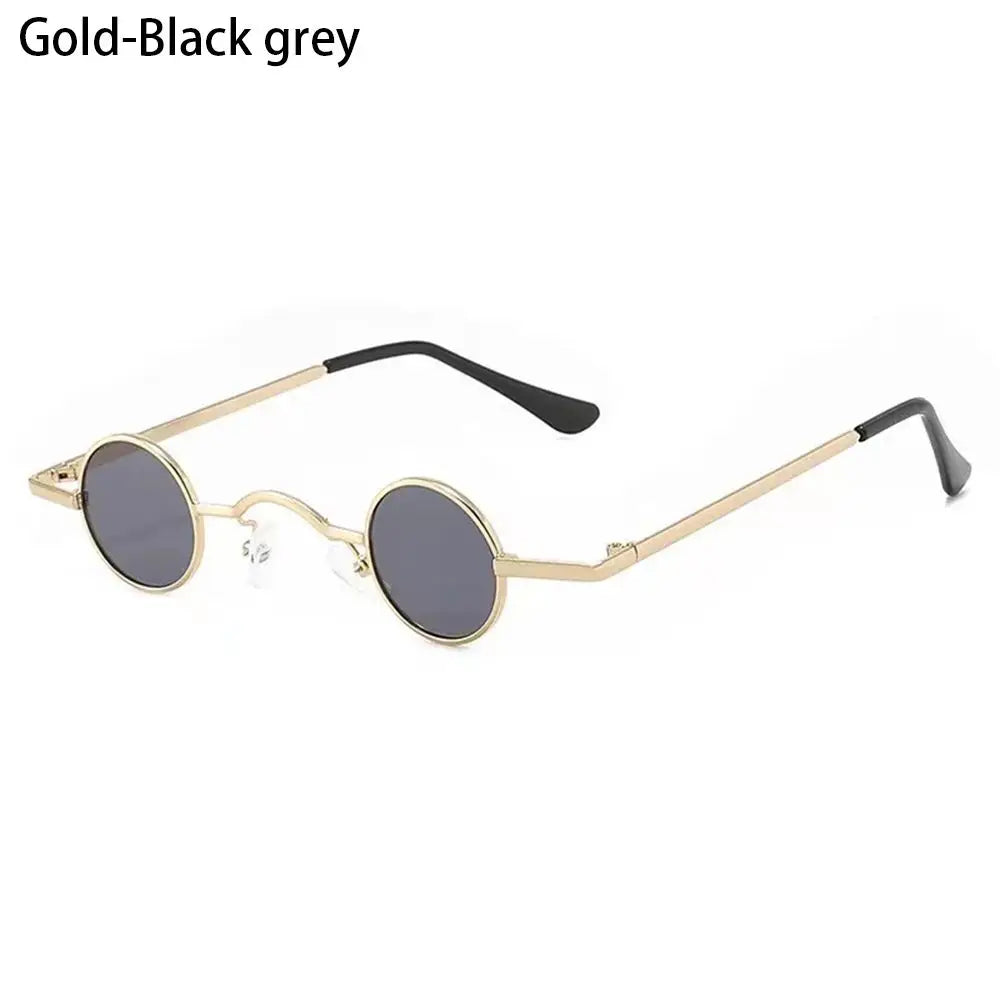 Gold-framed sunglasses with black arms and Candy Round Metal Shades on a white background