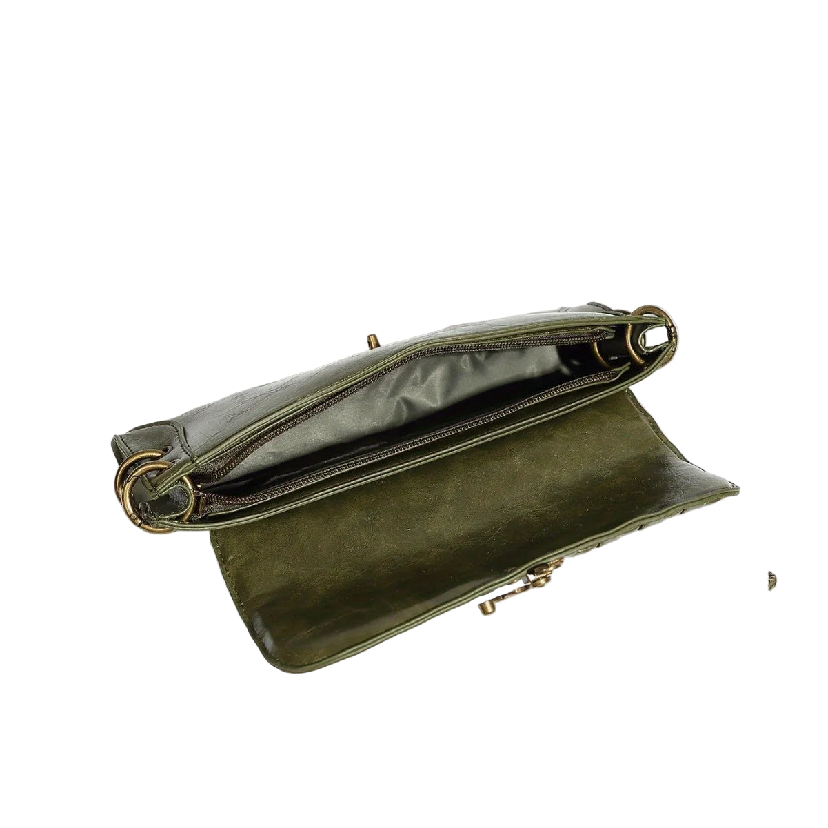 Green clutch bag on a light gray background