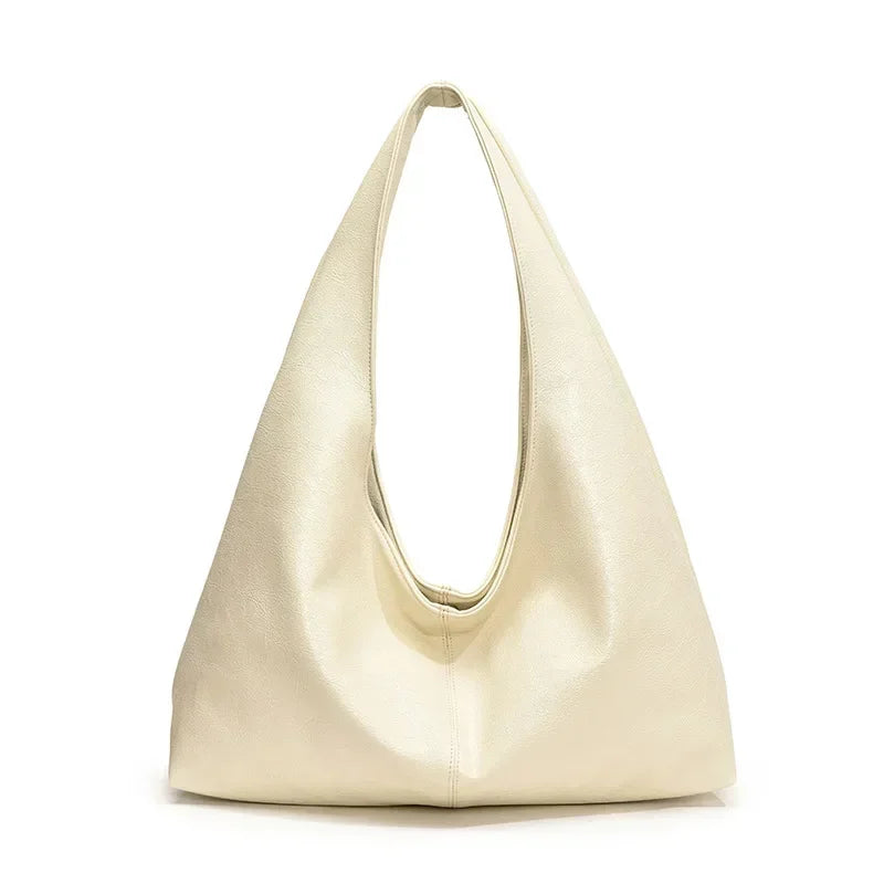 Front view of Y2K hobo shoulder bag in beige