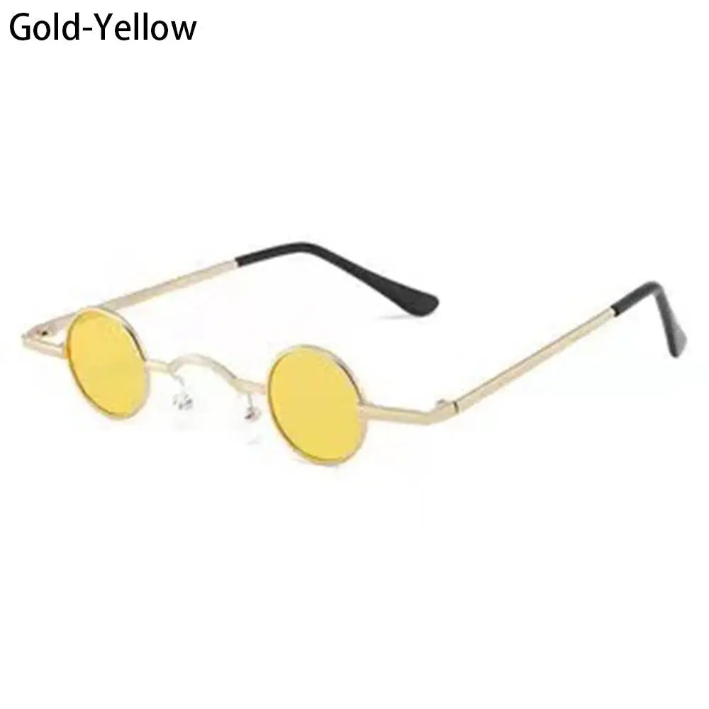 Round yellow sunglasses with Candy Round Metal Shadeson a white background
