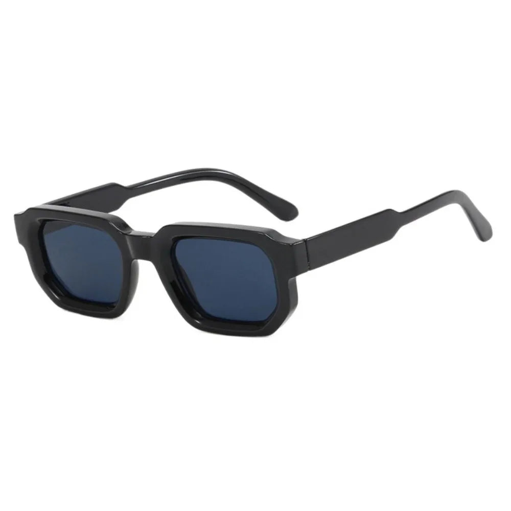 Black sunglasses with blue lenses on a Leopard Punk Square Shades