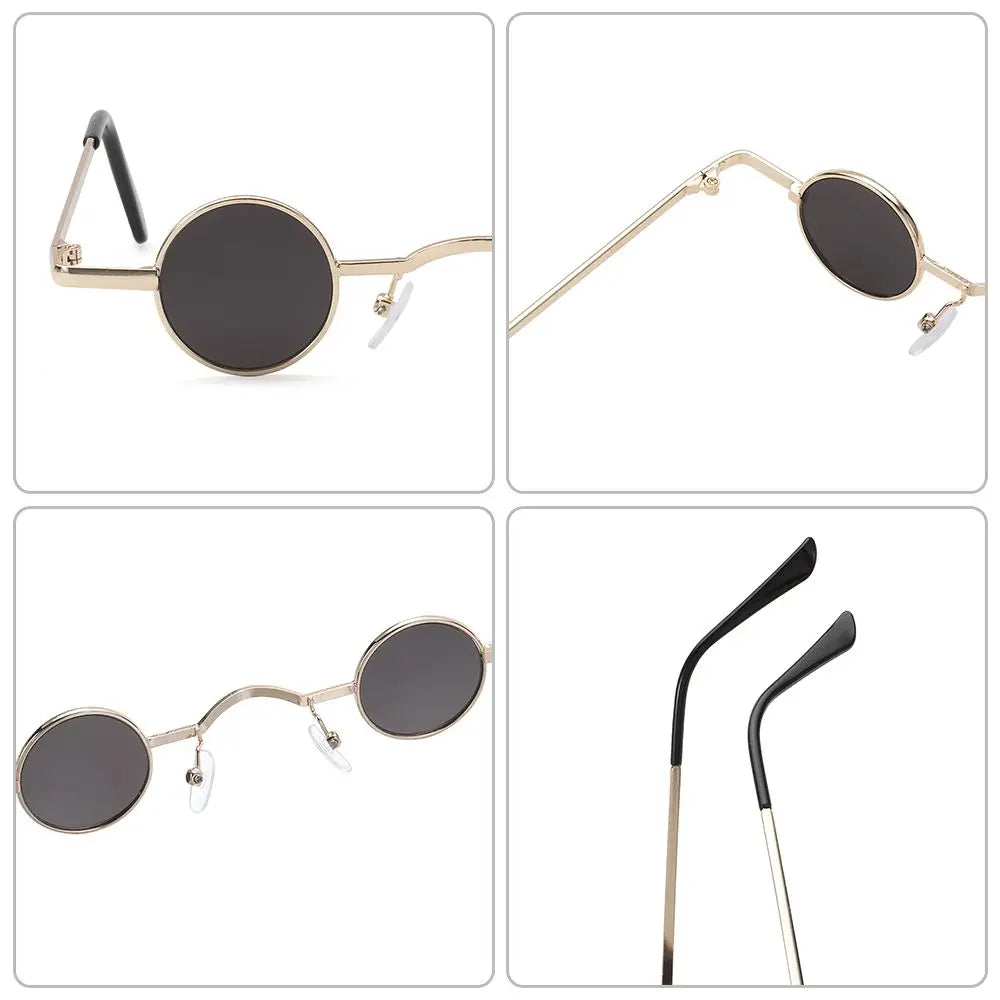 Round sunglasses with gold frame and black lenses,Candy Round Metal Shades
