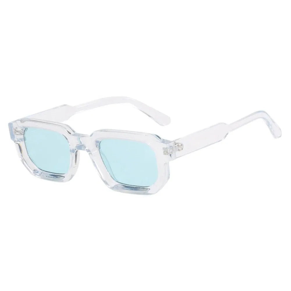 Clear frame sunglasses with light blue lenses on Leopard Punk Square Shades