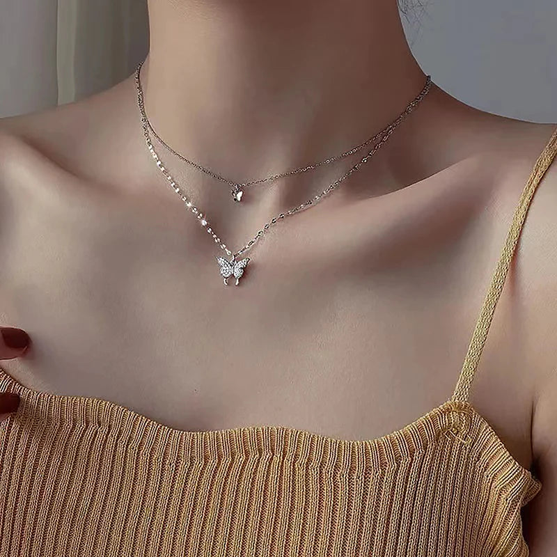 Gift box with Double Layer Butterfly Necklace inside