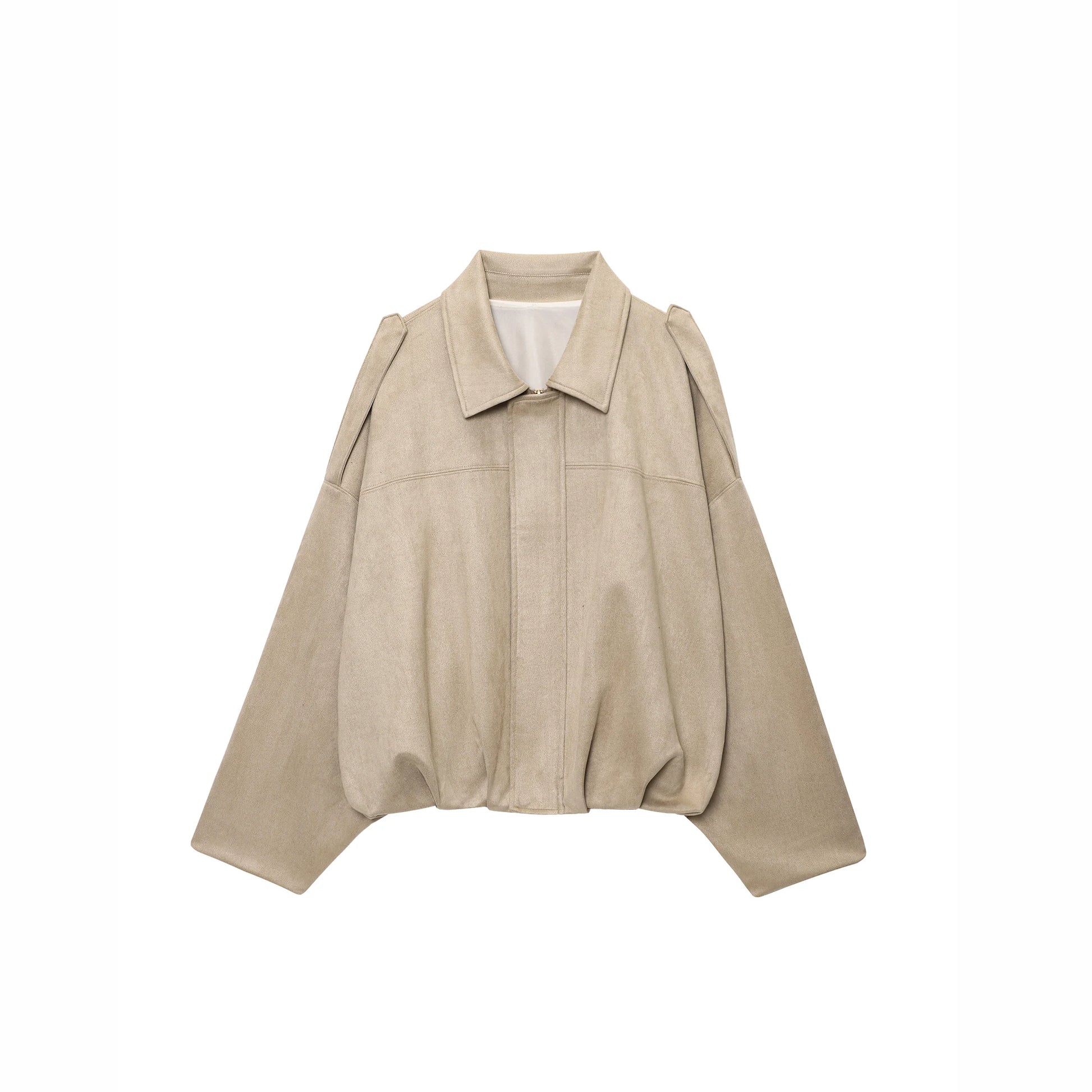 Suede Cropped Bomber Jacket front view with zipper