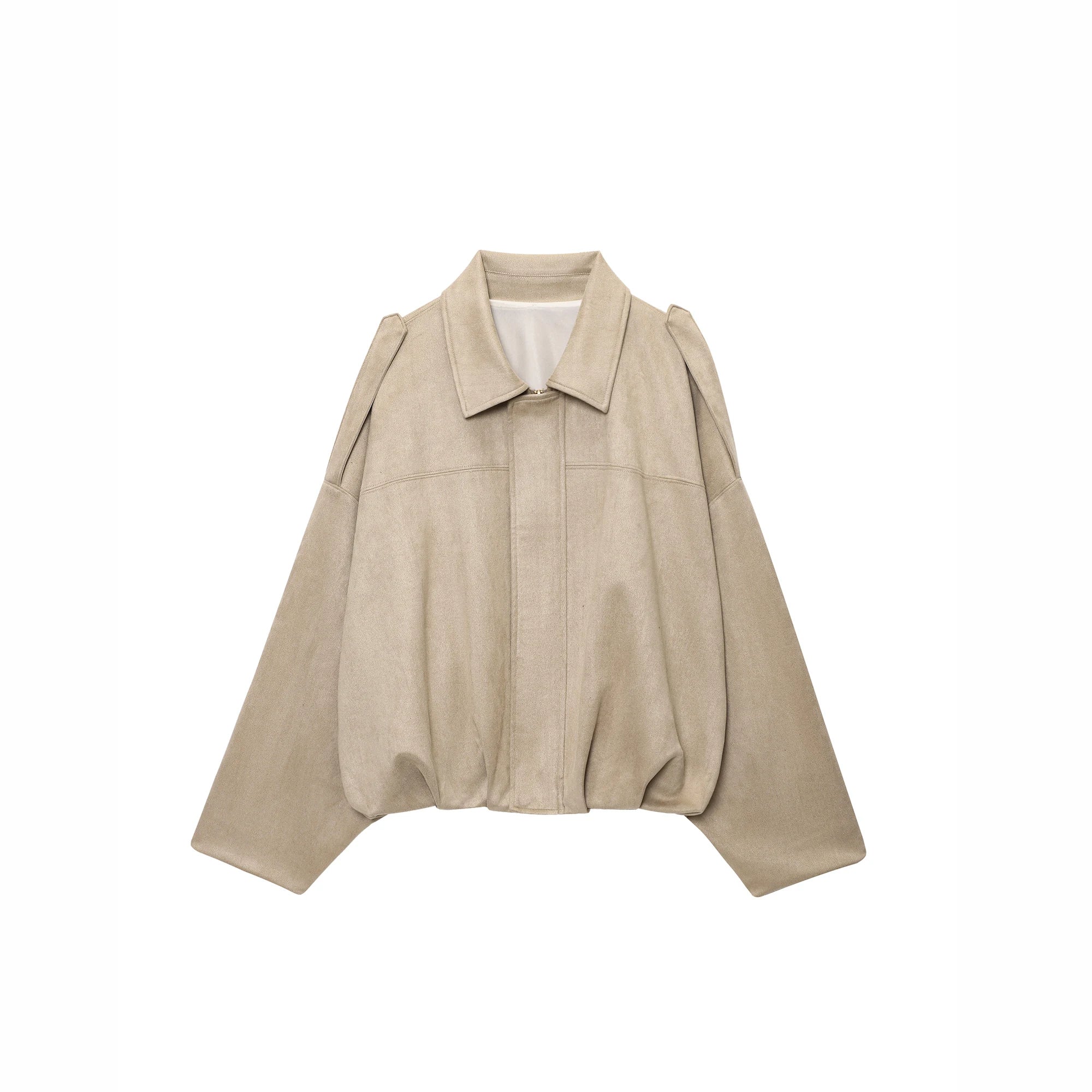 Suede Cropped Bomber Jacket front view with zipper