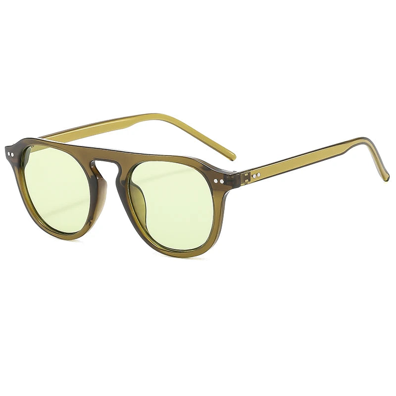 Sunglasses with Steampunk Oval Rivet Shades – Retro Gothic Industrial Goggles
 and gold frame on a white background