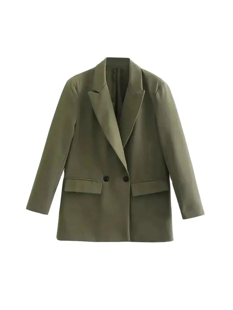 Green coat on a white background wih Vintage Chic Blazer Coat