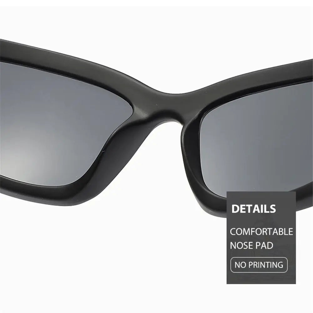 Model wearing Futuristic Y2K Sport Shades with neon lenses